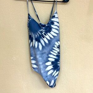 Aerie Blue and White Tie-Dye One Piece Swimsuit